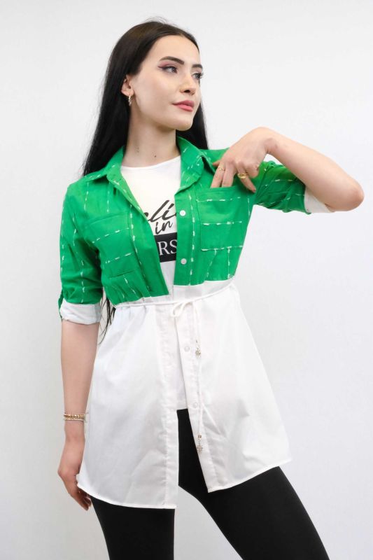 Moda Çizgi Patch Pattern Double Suit Green - 3