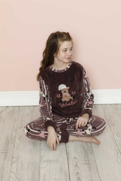 Moda Çizgi Polar Çocuk Pijama Takımı 20294K - Thumbnail
