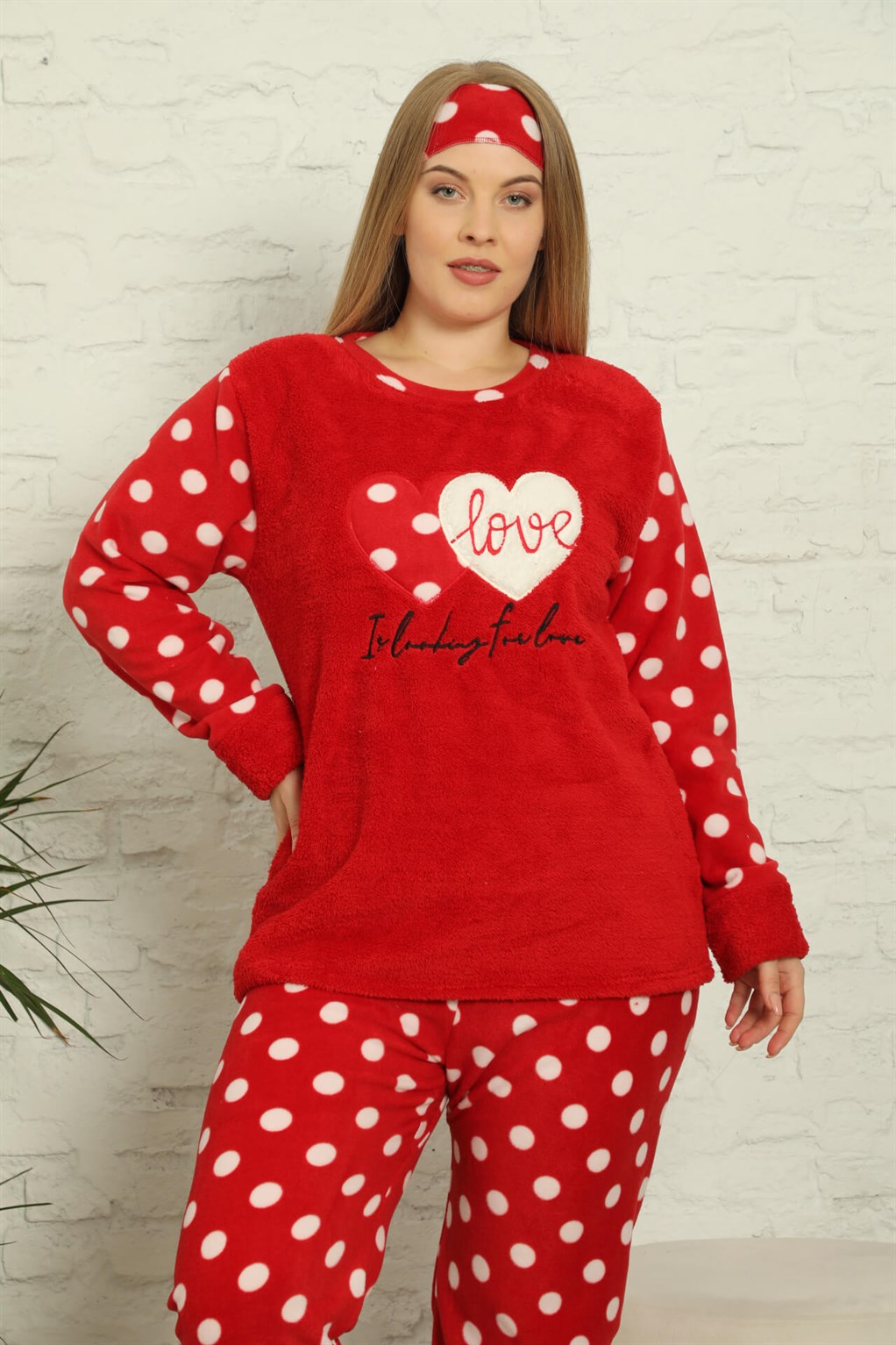 Moda Çizgi Polar Kadın Büyük Beden Pijama Takımı 808011 - 4XL