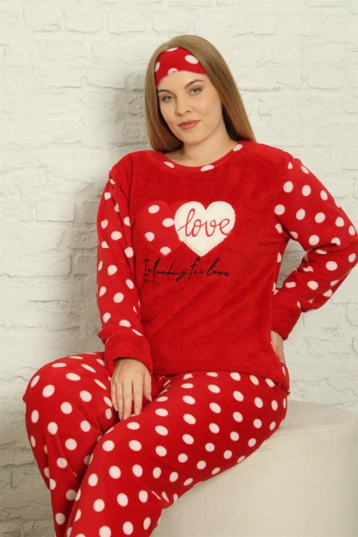 Moda Çizgi Polar Kadın Büyük Beden Pijama Takımı 808011 - Thumbnail