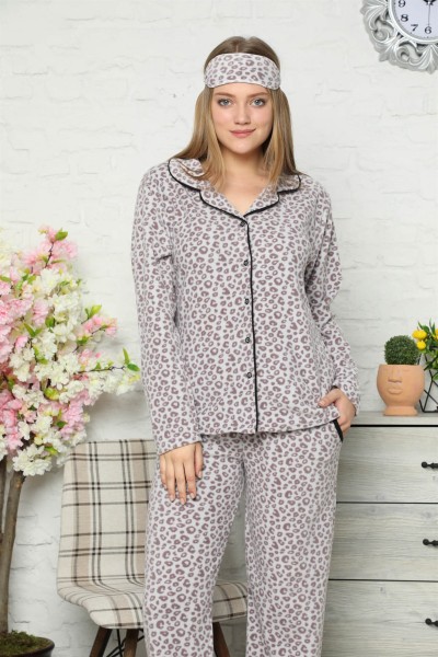 Moda Çizgi - Moda Çizgi Polar Önden Düğmeli Kadın Pijama Takımı 8082