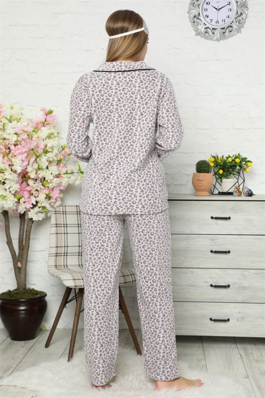 Moda Çizgi Polar Önden Düğmeli Kadın Pijama Takımı 8082 - 3