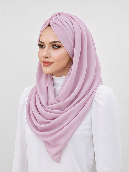 Pudra Pembe Büzgülü Hazır Şal - 2