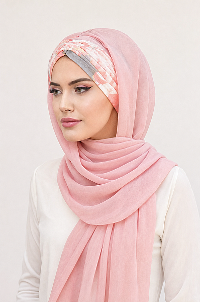 Pudra Somon Çiçek Desen Hazır Şal - 2