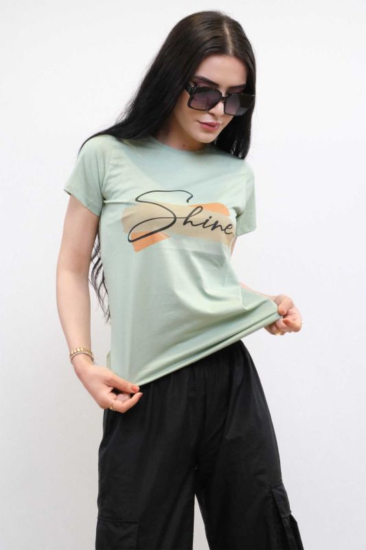 Moda Çizgi Shine Printed Tshirt Mint - 2