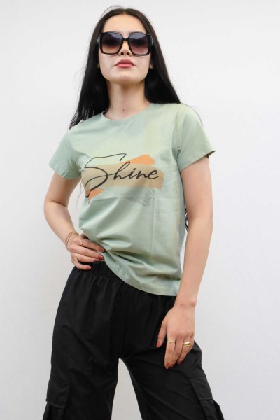 Moda Çizgi - Moda Çizgi Shine Baskılı Tshirt Mint