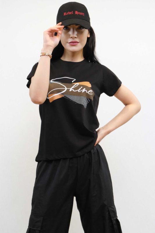 Moda Çizgi Shine Printed Tshirt Black - 2