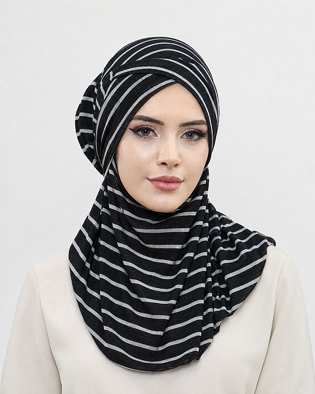 Siyah Çizgi Desenli Çapraz Bantı Medium Size - Hazır Şal - 1