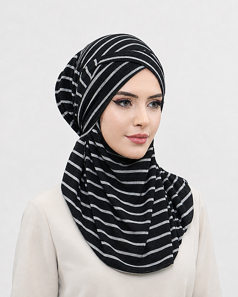 Siyah Çizgi Desenli Çapraz Bantı Medium Size - Hazır Şal - 2