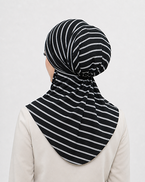 Siyah Çizgi Desenli Çapraz Bantı Medium Size - Hazır Şal - 3
