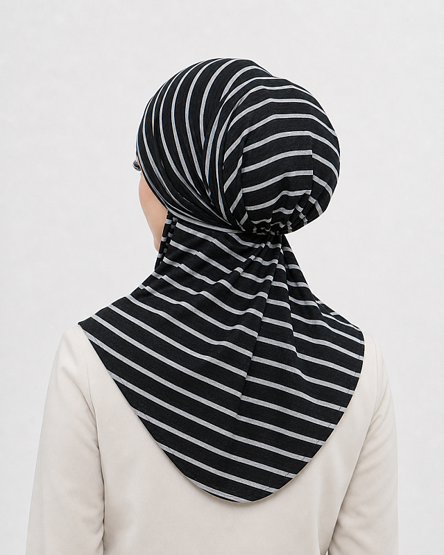 Siyah Çizgi Desenli Çapraz Bantı Medium Size - Hazır Şal - 3