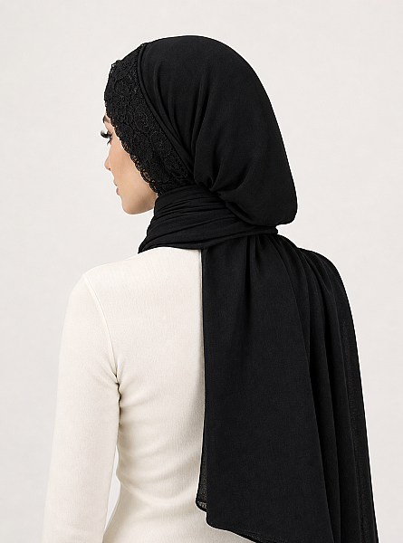 Siyah Dantelli Burgu Model Hazır Şal - 3