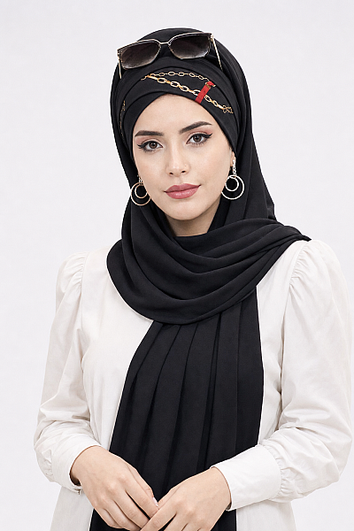 Siyah Drapeli Hazır Şal - 50501