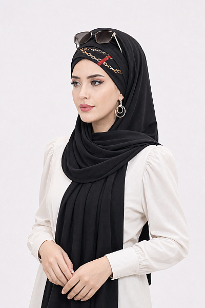 Siyah Drapeli Hazır Şal - 50501 - 2
