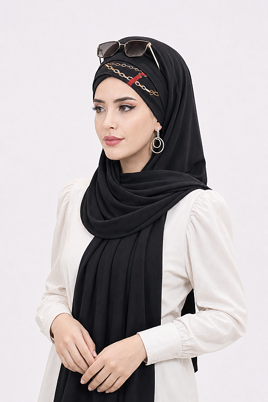 Siyah Drapeli Hazır Şal - 50501 - 2