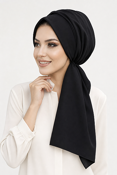 Siyah Fularlı Şapka Bone - 2