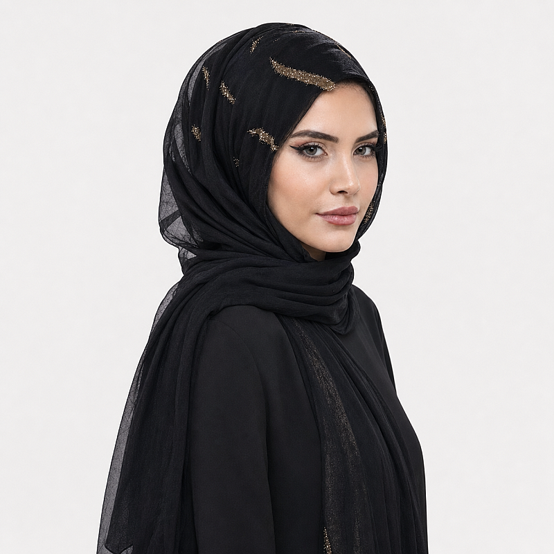 Siyah Gold Simli Abiye Şal - 2