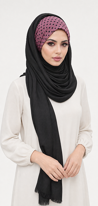 Siyah Gülkurusu Puantiye Bandana Şal - 1