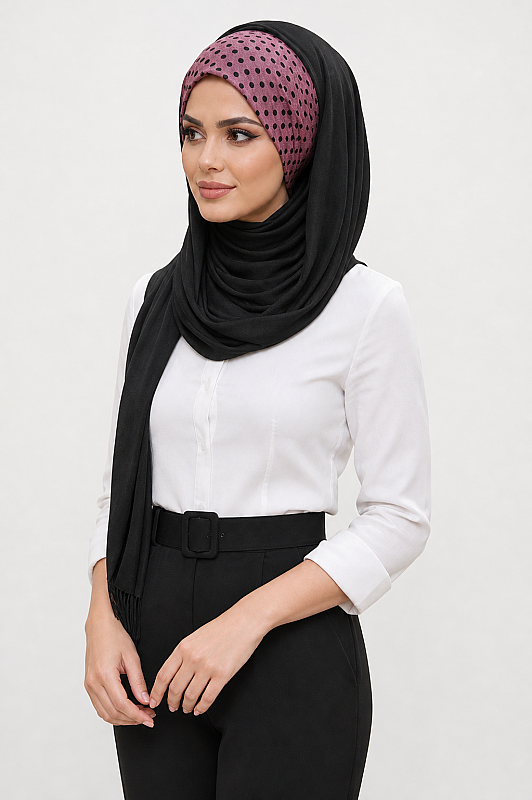 Siyah Gülkurusu Puantiye Bandana Şal - 2