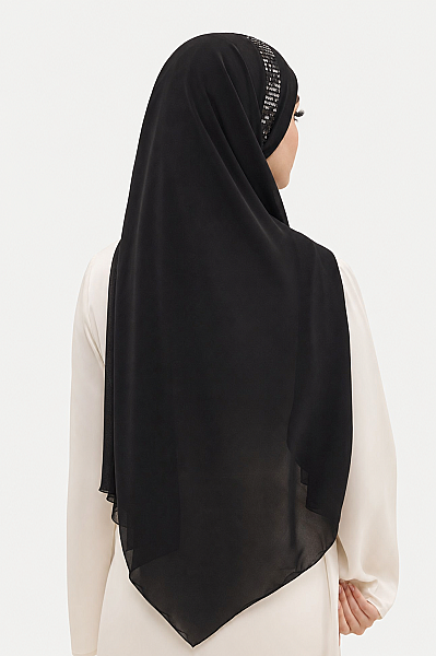 Siyah Gümüş Payetli Bandana Abiye Şal - 3