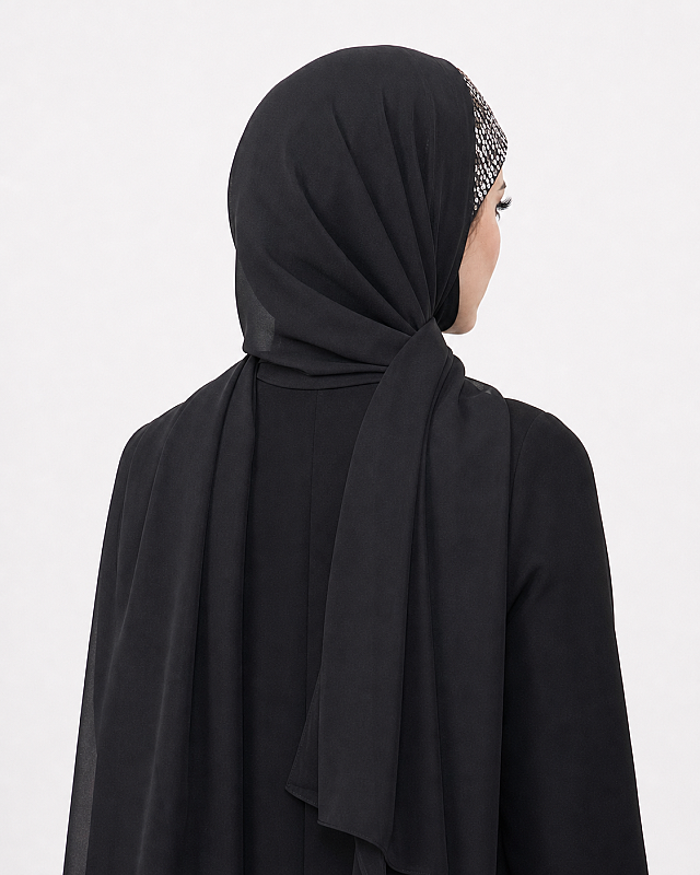 Siyah Gümüş Payetli Bandana Abiye Şal - 3