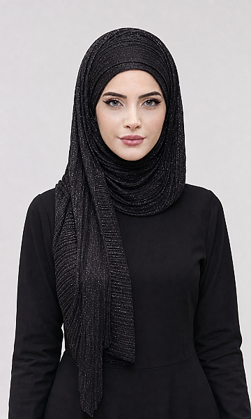 Siyah Gümüş Piliseli Bandana Abiye Şal
