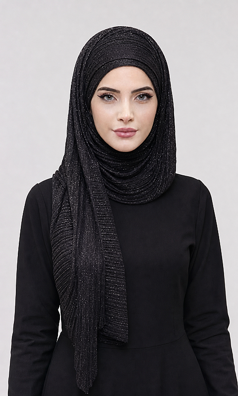 Siyah Gümüş Piliseli Bandana Abiye Şal - 1