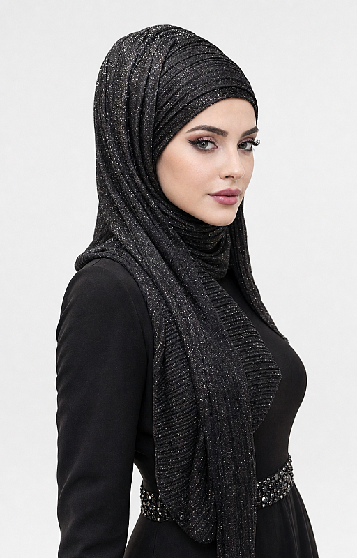 Siyah Gümüş Piliseli Bandana Abiye Şal - 2
