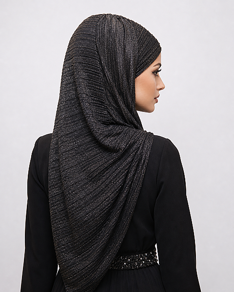 Siyah Gümüş Piliseli Bandana Abiye Şal - 3