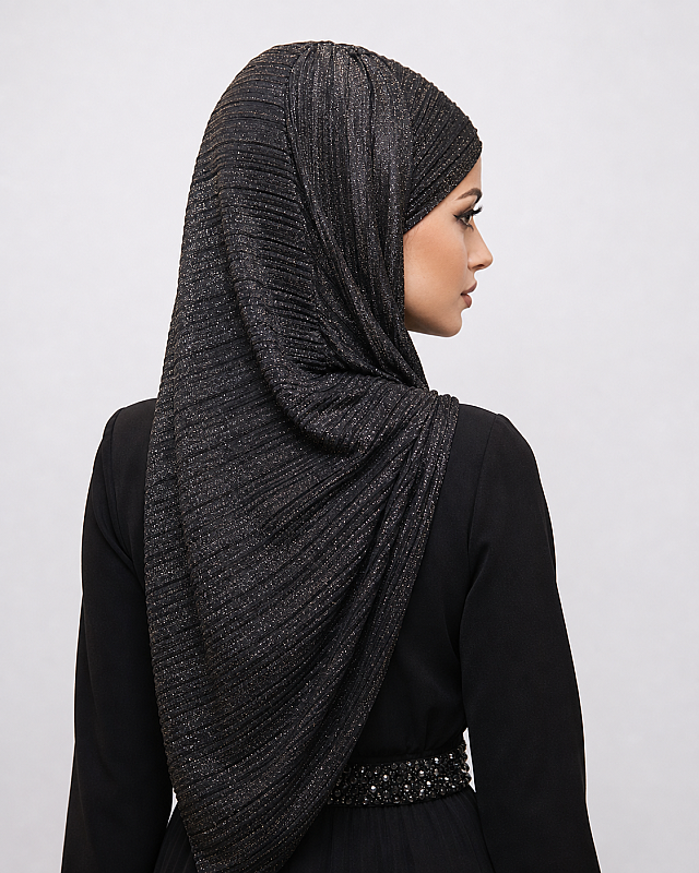 Siyah Gümüş Piliseli Bandana Abiye Şal - 3