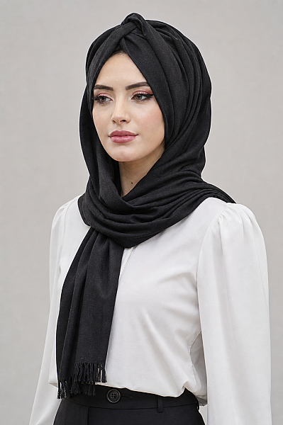 Siyah Kırçıllı Gri Burgu Hazır Şal - 2