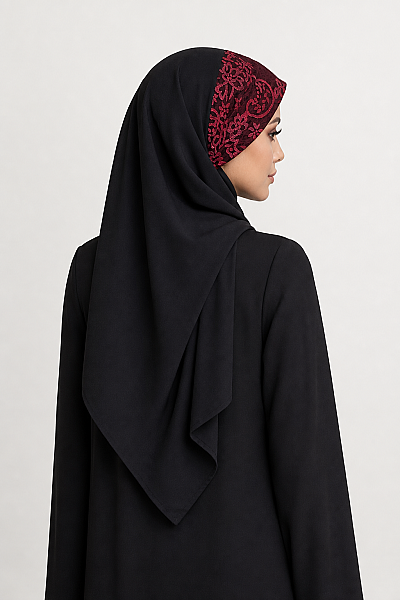 Siyah Kırmızı Bandana Hazır Abiye Şal - 3
