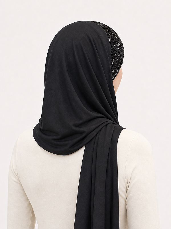 Siyah Payetli Bandana Abiye Şal - 3