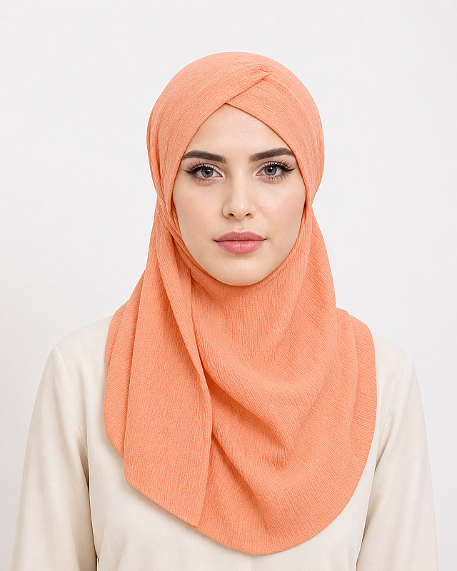 Somon Bürümcük Çapraz Bantlı Medium Size Hijab - Hazır Şal - 1