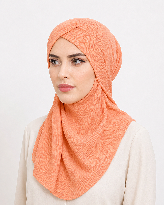 Somon Bürümcük Çapraz Bantlı Medium Size Hijab - Hazır Şal - 2