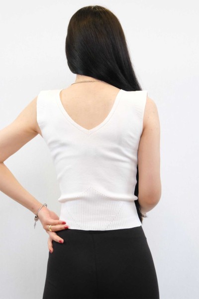 Moda Çizgi Süveter Model Triko Bluz Beyaz - Thumbnail