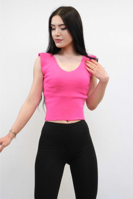 Moda Çizgi Sweater Model Knitwear Blouse Fuchsia - 1