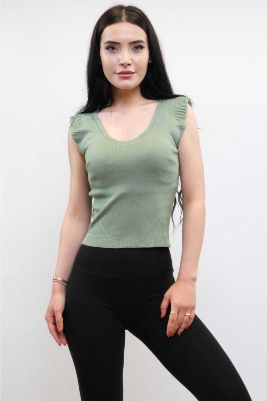 Moda Çizgi Süveter Model Triko Bluz Mint - 3