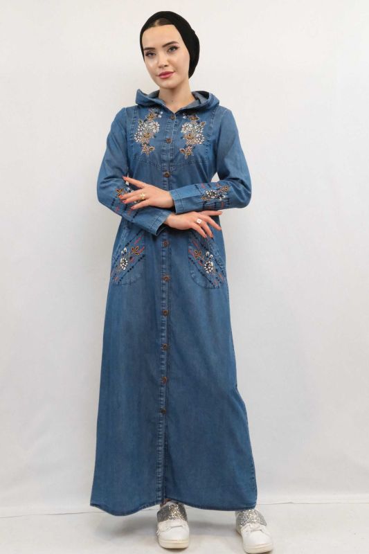 Moda Çizgi Taş ve Nakış İşlemeli Kot Kap - 5