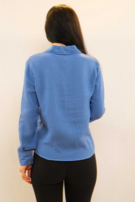 Moda Çizgi Taşlı Keten Gömlek MC2301 İndigo - 3