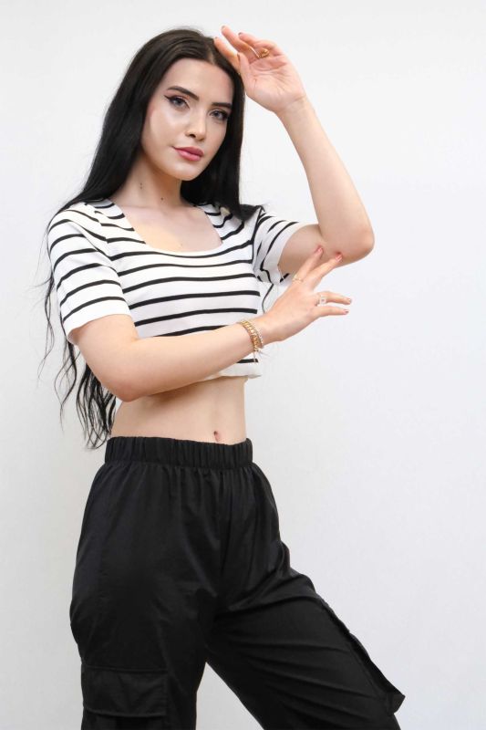Moda Çizgi Knitwear Crop Striped White - 2