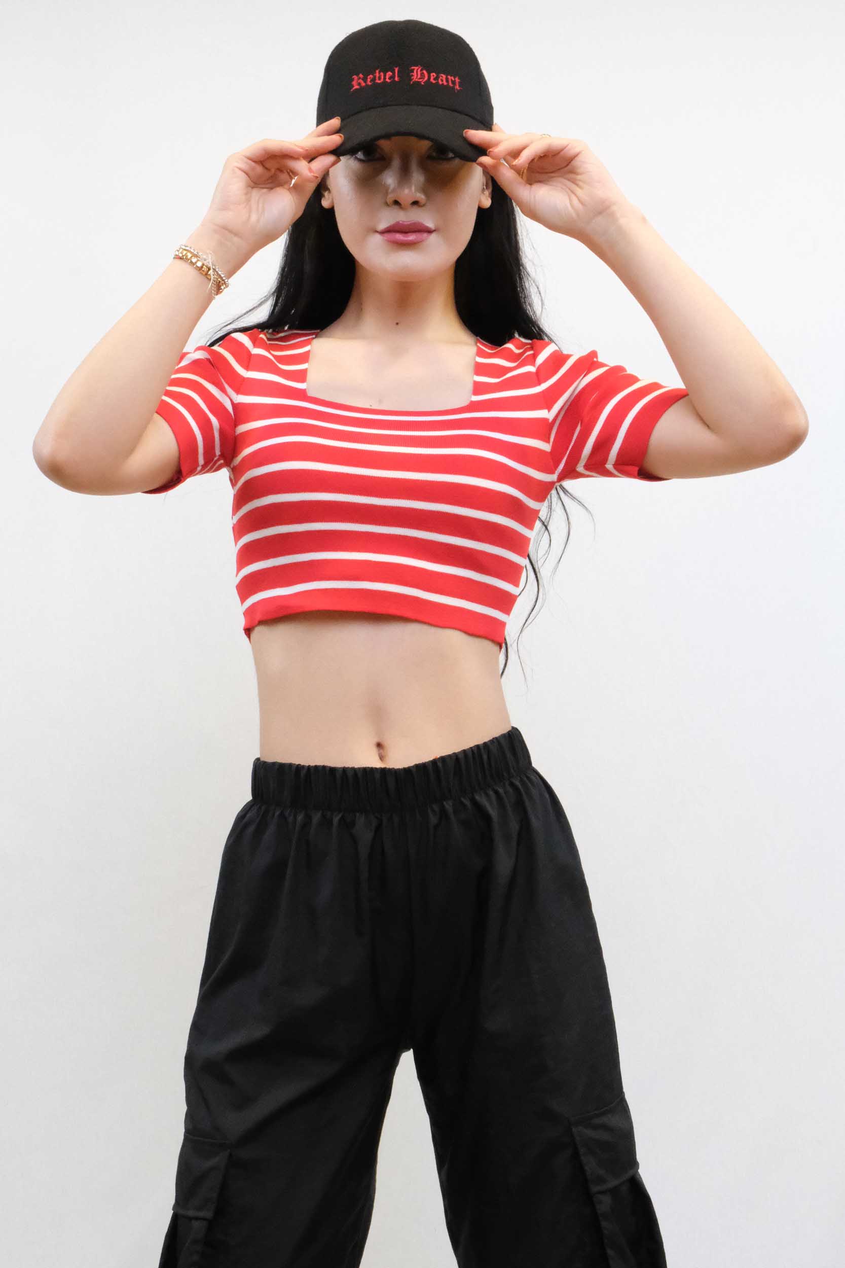 Moda Çizgi Triko Crop Çizgili Kırmızı - STD | Kırmızı