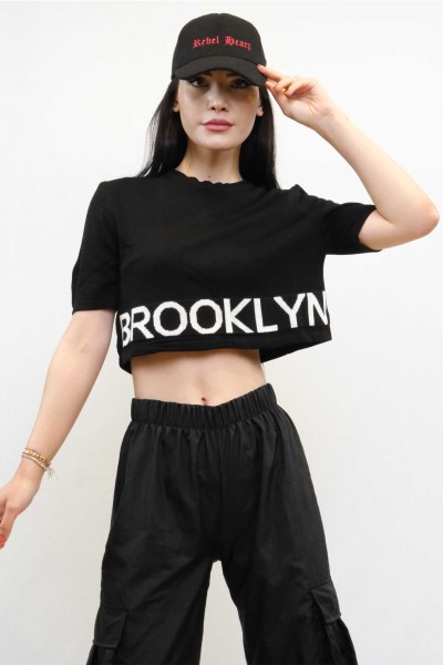 Moda Çizgi - Moda Çizgi Triko Crop Siyah