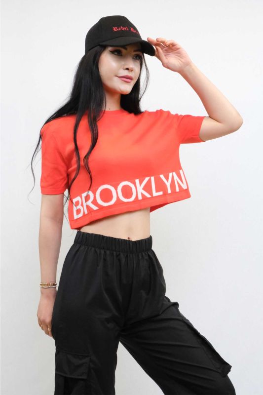 Moda Çizgi Knitwear Crop Orange - 1