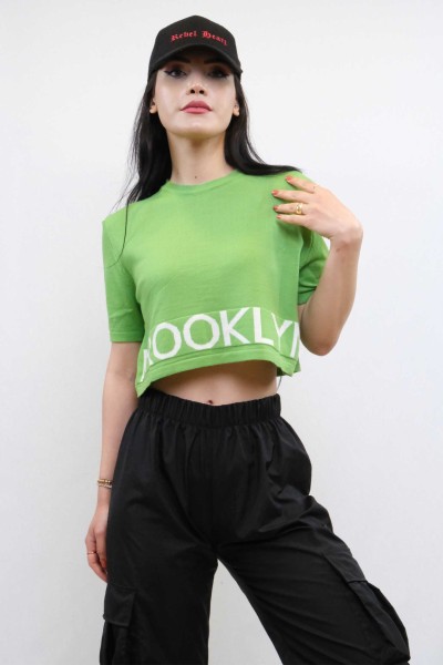 Moda Çizgi Triko Crop Yeşil - Thumbnail