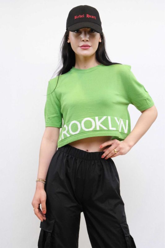 Moda Çizgi Knitwear Crop Green - 3