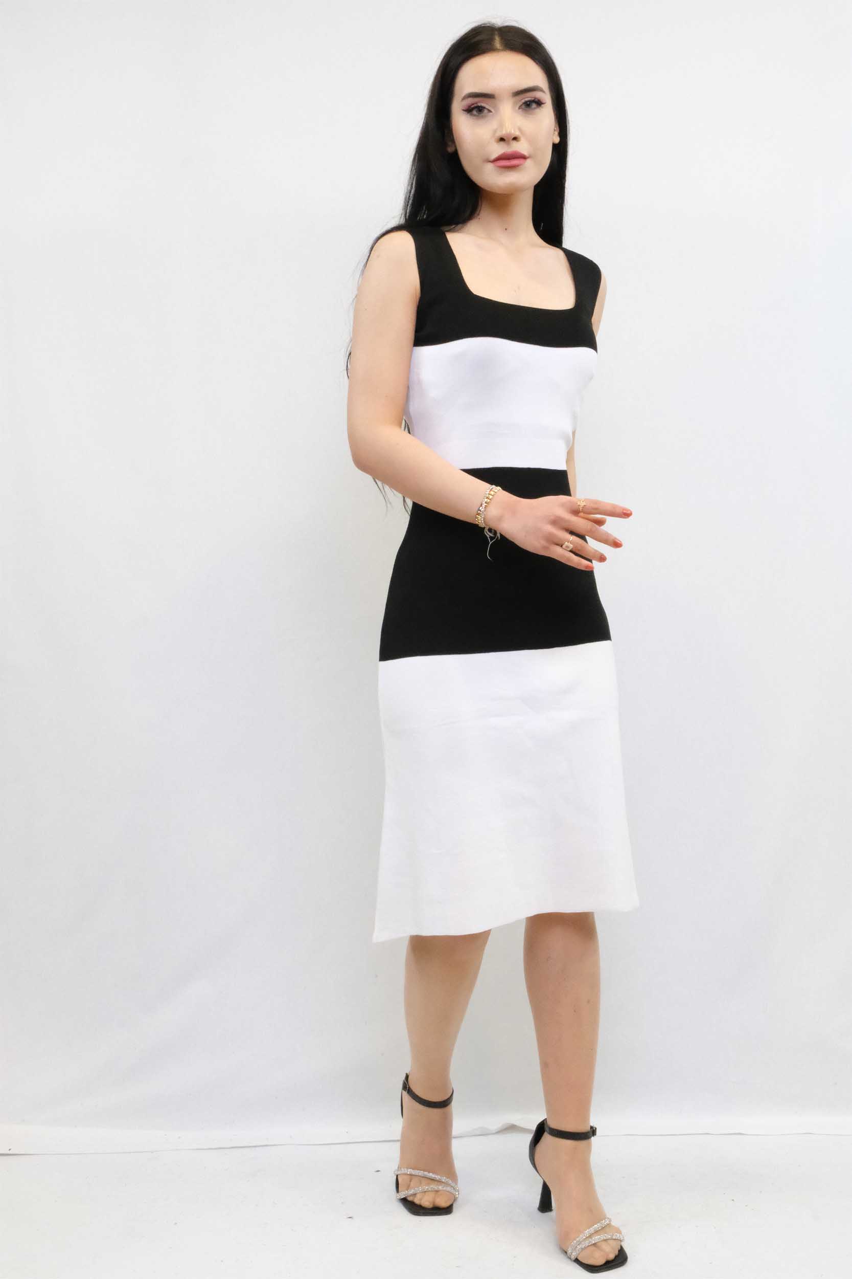 Moda Çizgi Triko Elbise Siyah - STD | Siyah - Beyaz