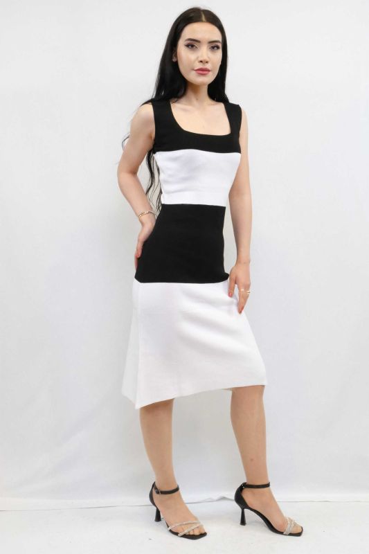 Moda Çizgi Triko Elbise Siyah - 2