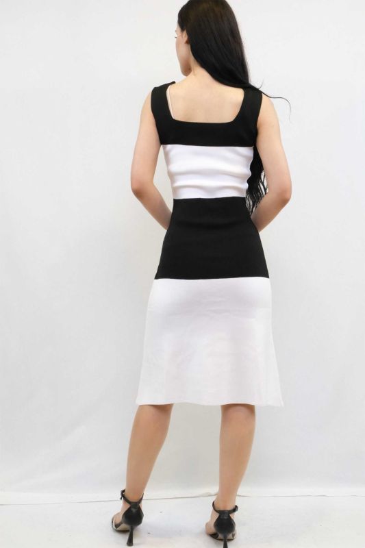 Moda Çizgi Triko Elbise Siyah - 3