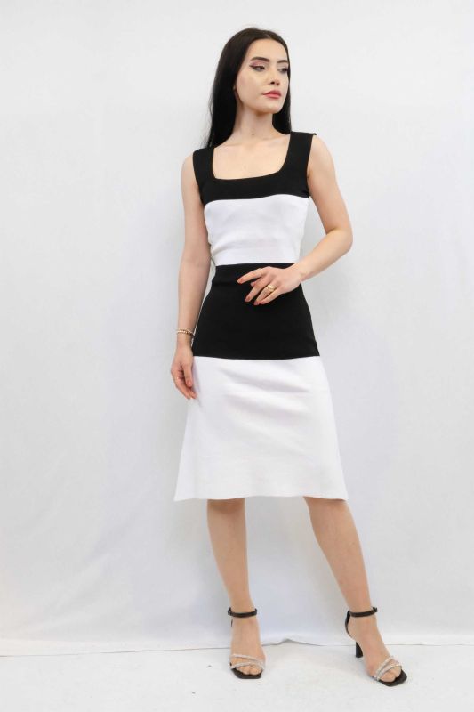 Moda Çizgi Triko Elbise Siyah - 4